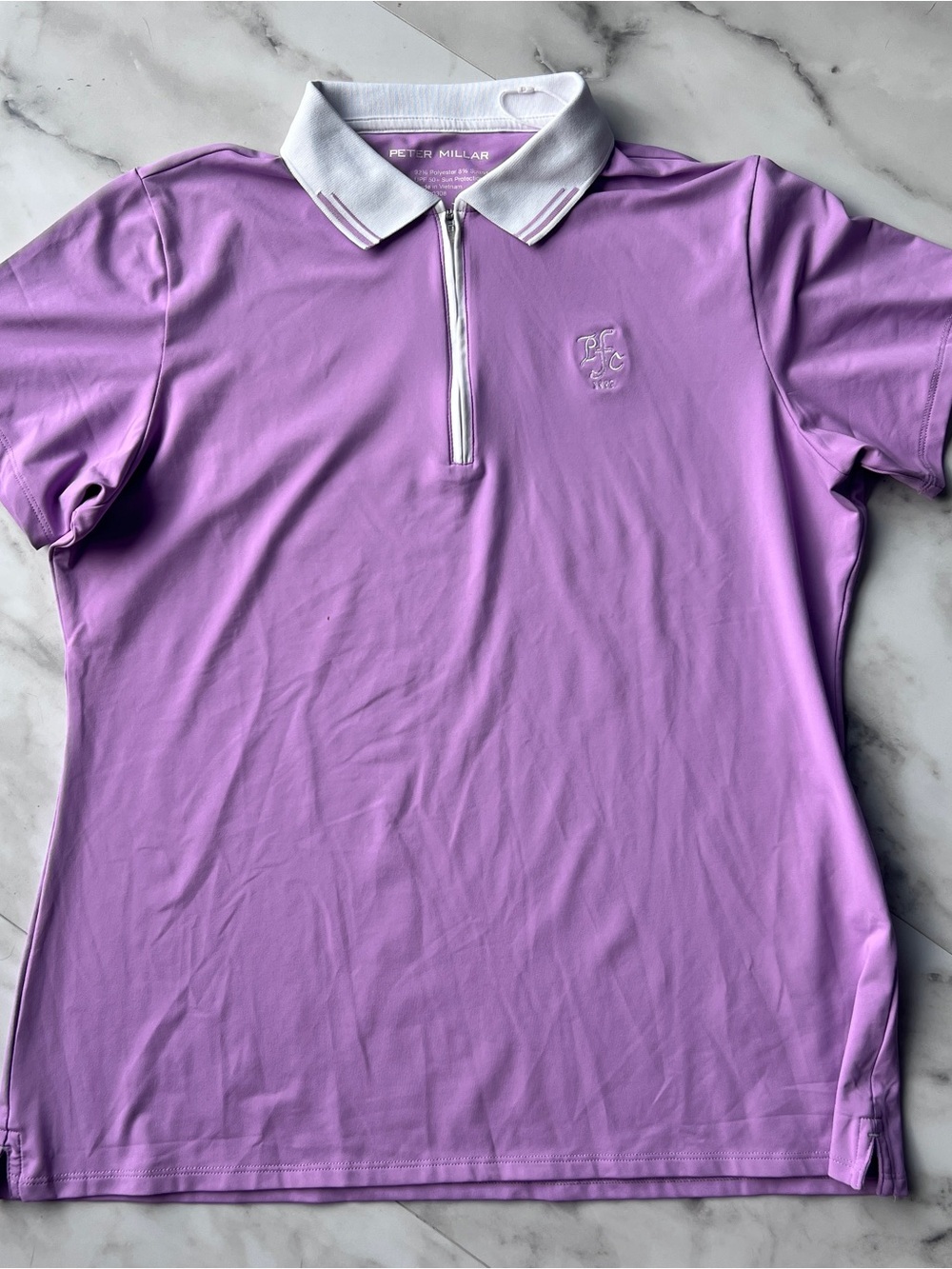 Peter Millar Lavender Women’s Polo with White Trim Large. Embroidered logo.